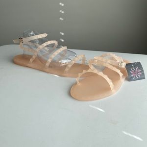 Olivia Miller clearLight peachy pink studded jelly strap cross cross ankleSandal